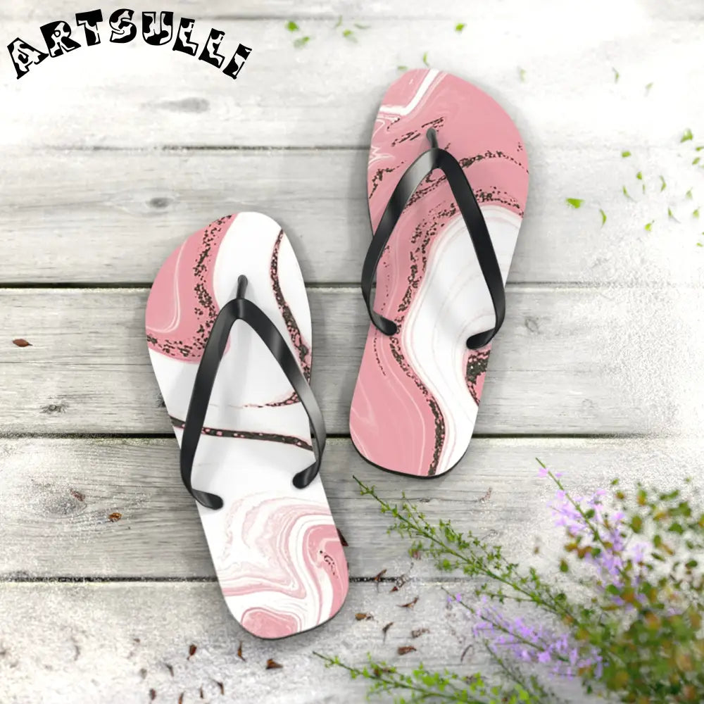 JAKKOUTTHEBXX Pink and White Marble Illustrated Flip Flops 2025