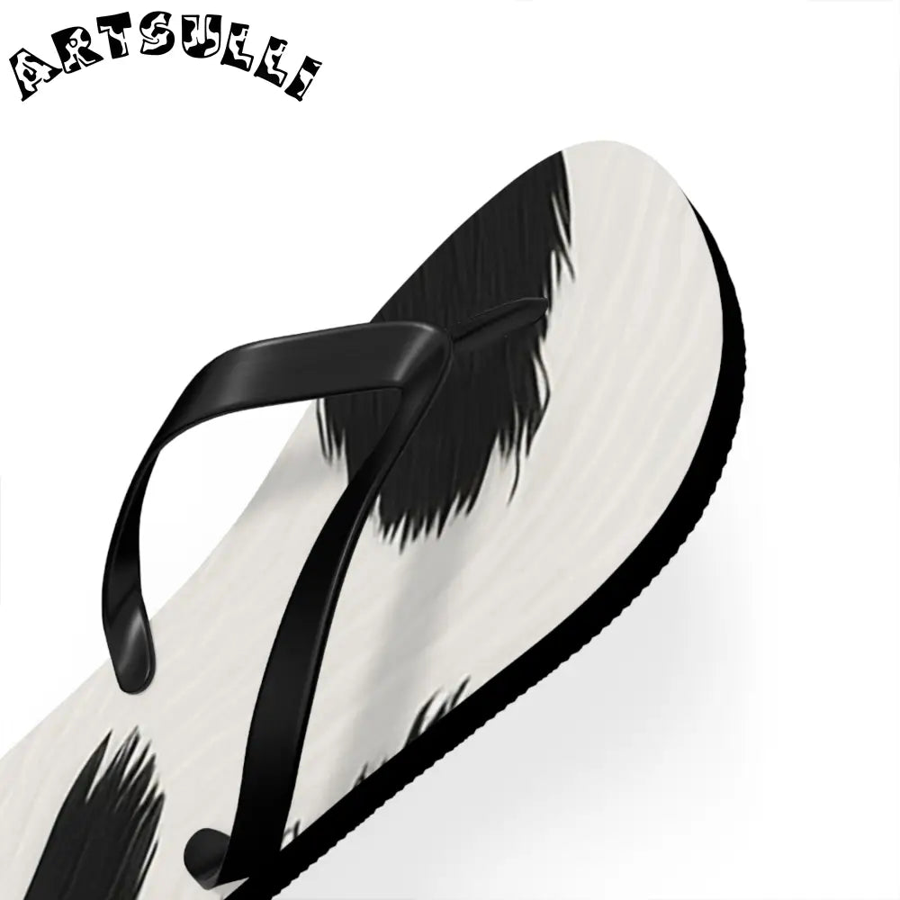 Black and White Cow Print Flip Flops, Artsulli - Art is Long, Life is Short, Shoes, , , , , , , 