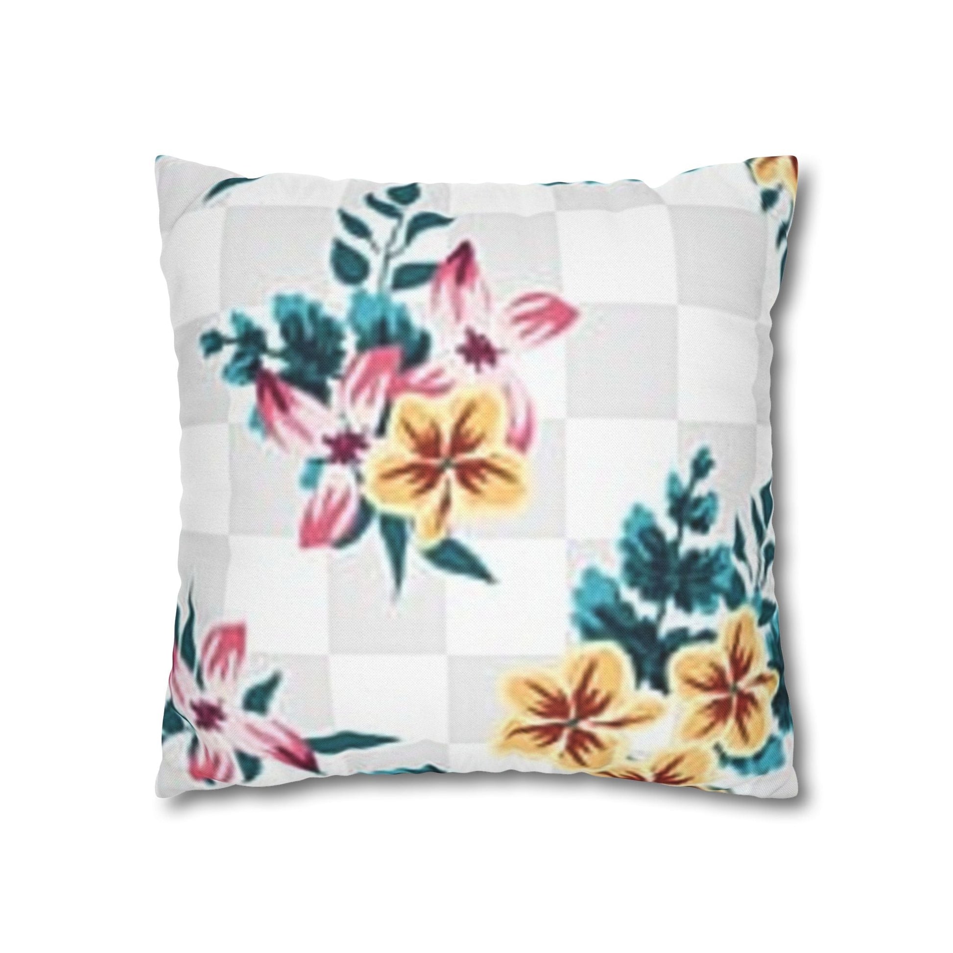 Floral and Checkered Throw Pillow, Artsulli - Art is Long, Life is Short, Home Decor, , , , , , , 
