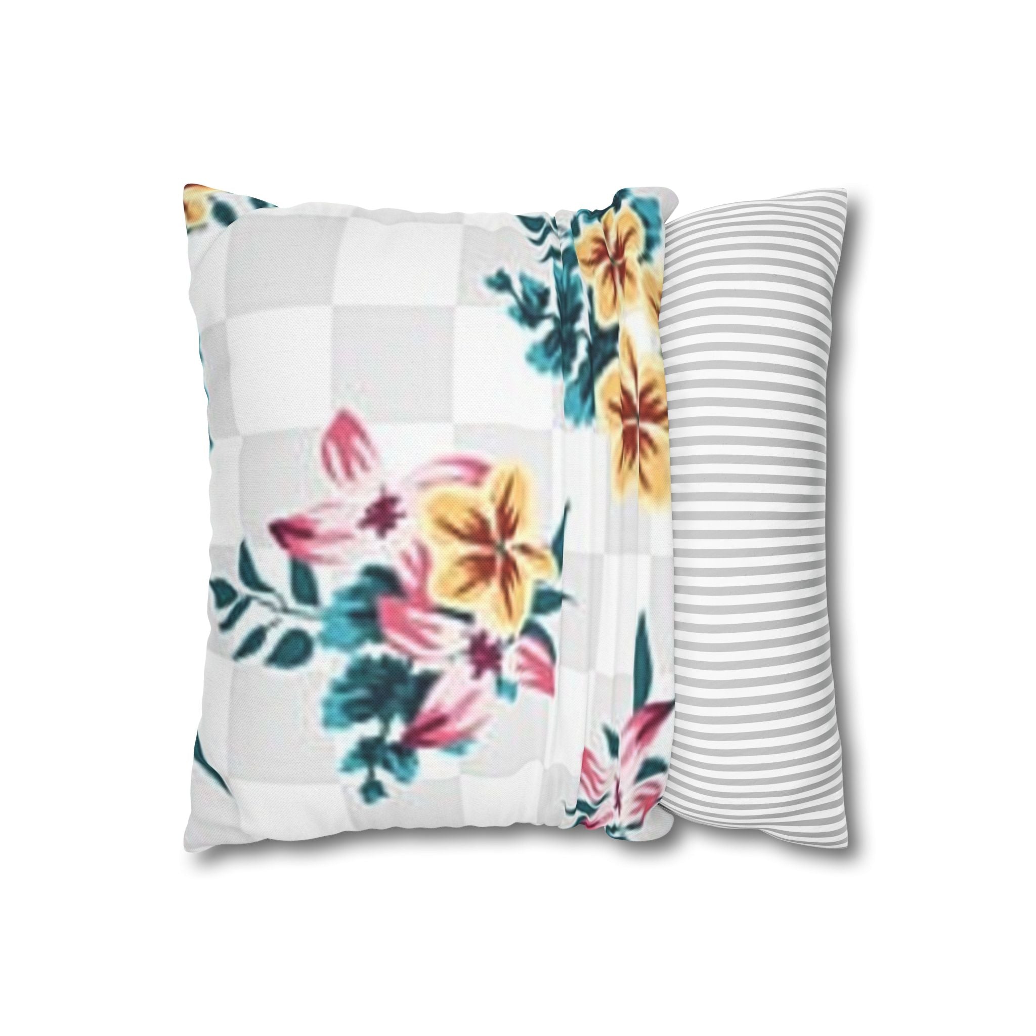 Floral and Checkered Throw Pillow, Artsulli - Art is Long, Life is Short, Home Decor, , , , , , , 