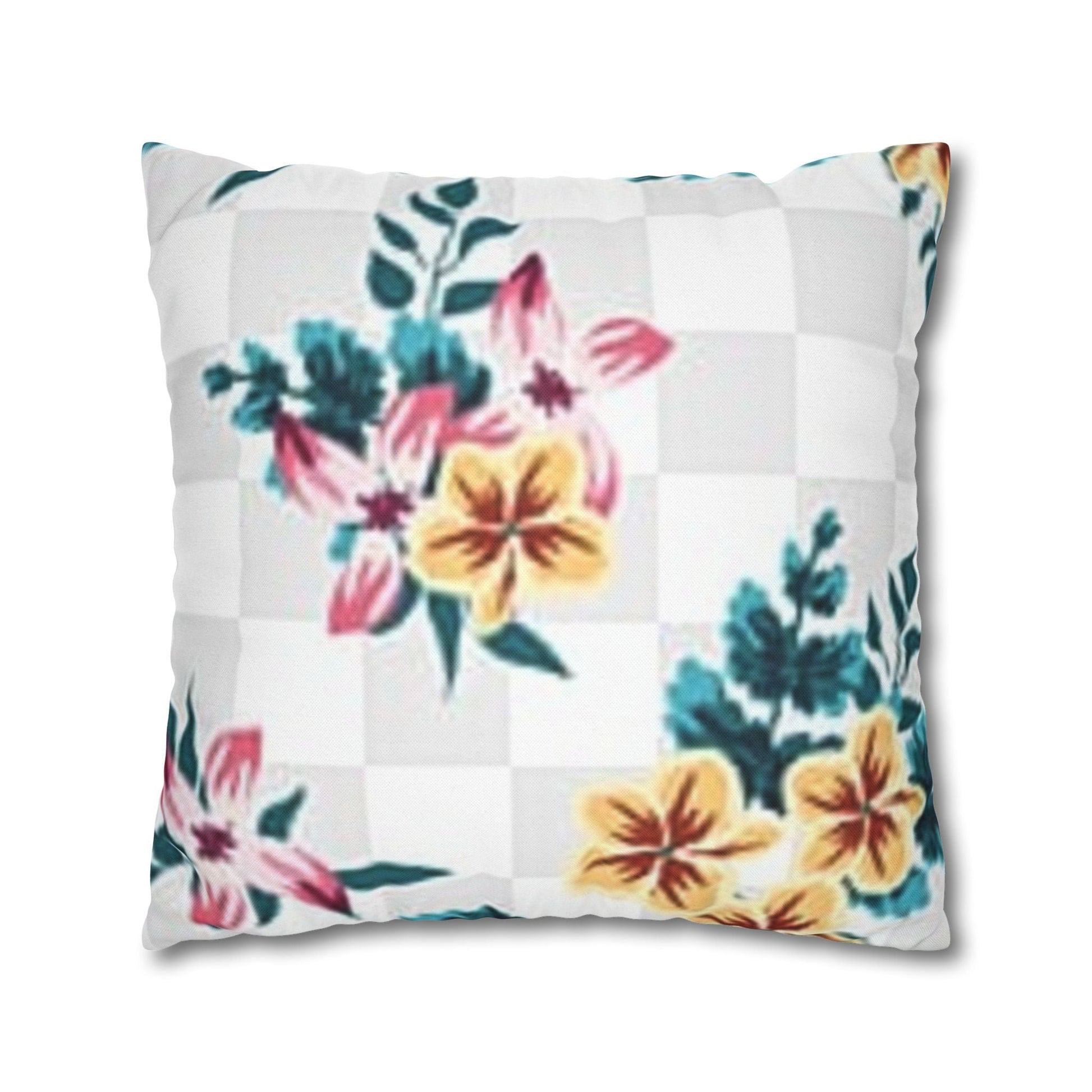 Floral and Checkered Throw Pillow, Artsulli - Art is Long, Life is Short, Home Decor, , , , , , , 