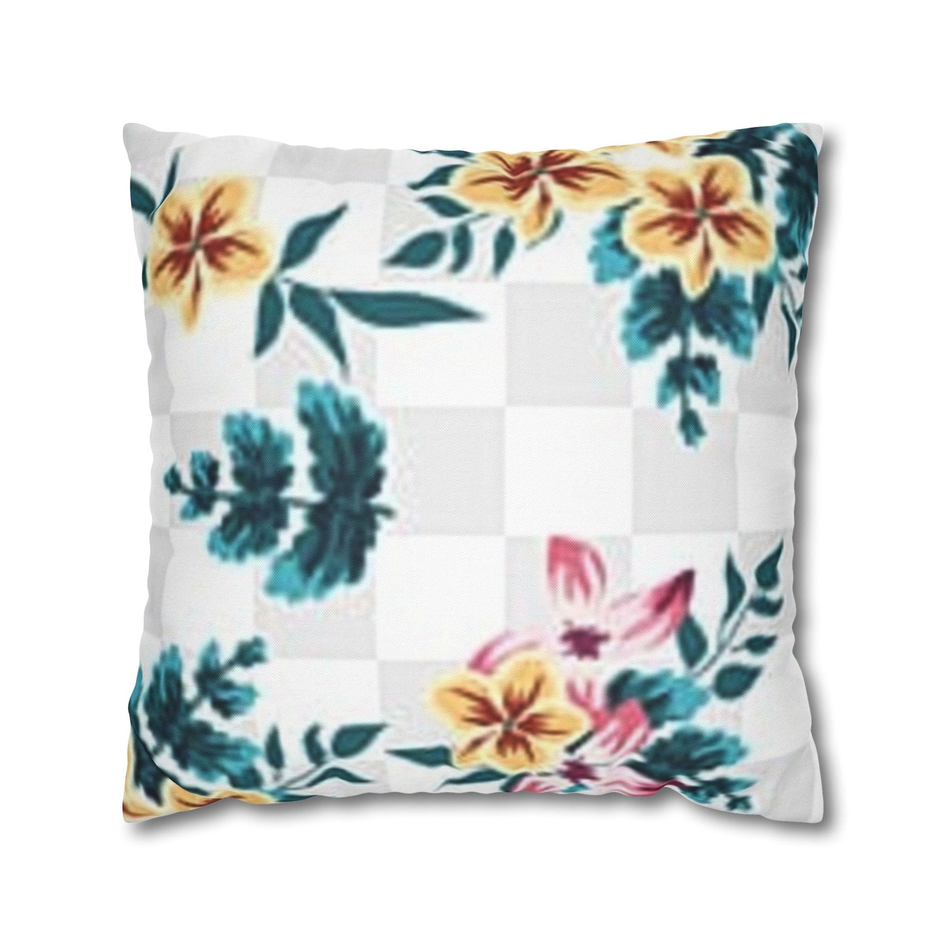 Floral and Checkered Throw Pillow, Artsulli - Art is Long, Life is Short, Home Decor, Size, 20" × 20", , , , , 10760185247918318494