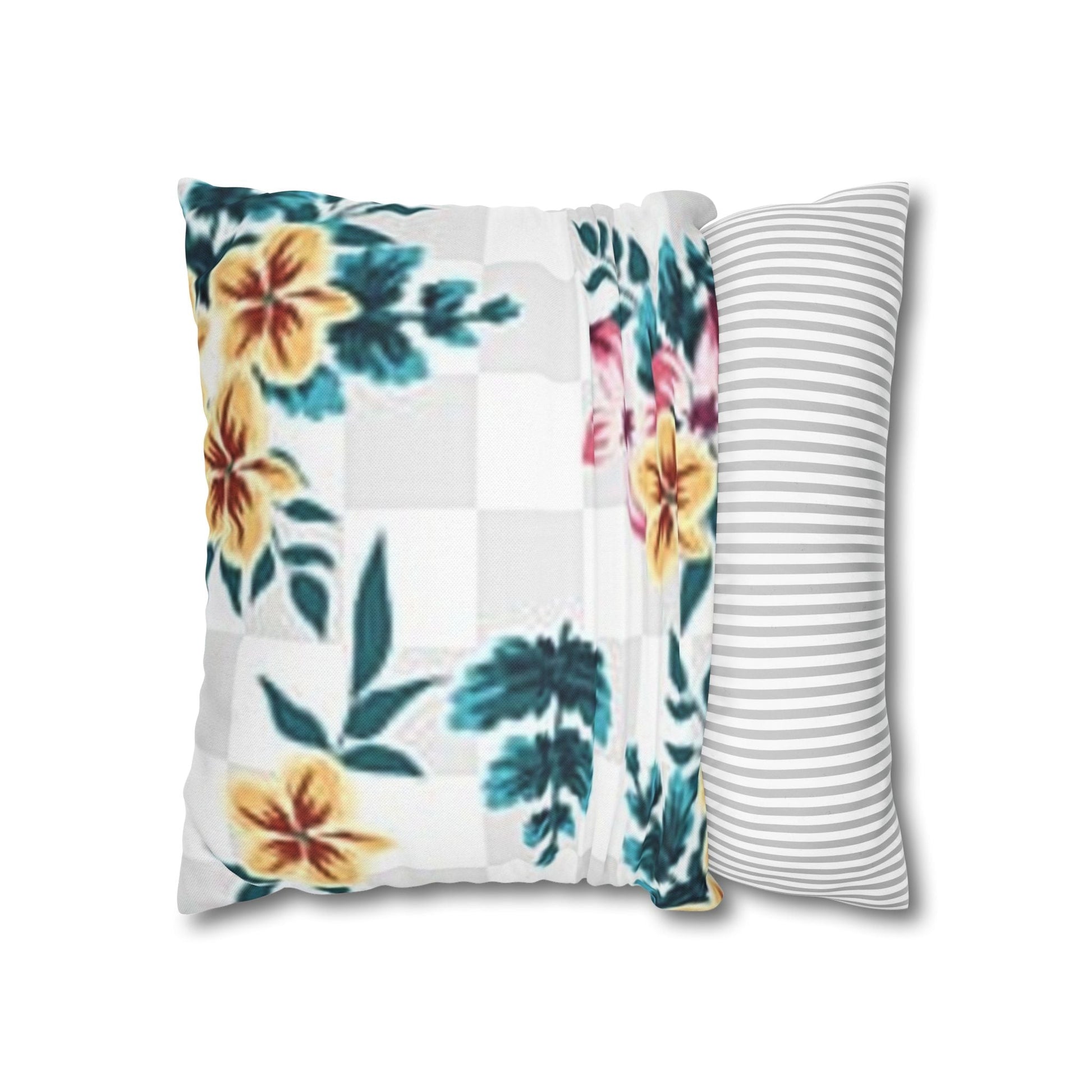 Floral and Checkered Throw Pillow, Artsulli - Art is Long, Life is Short, Home Decor, , , , , , , 