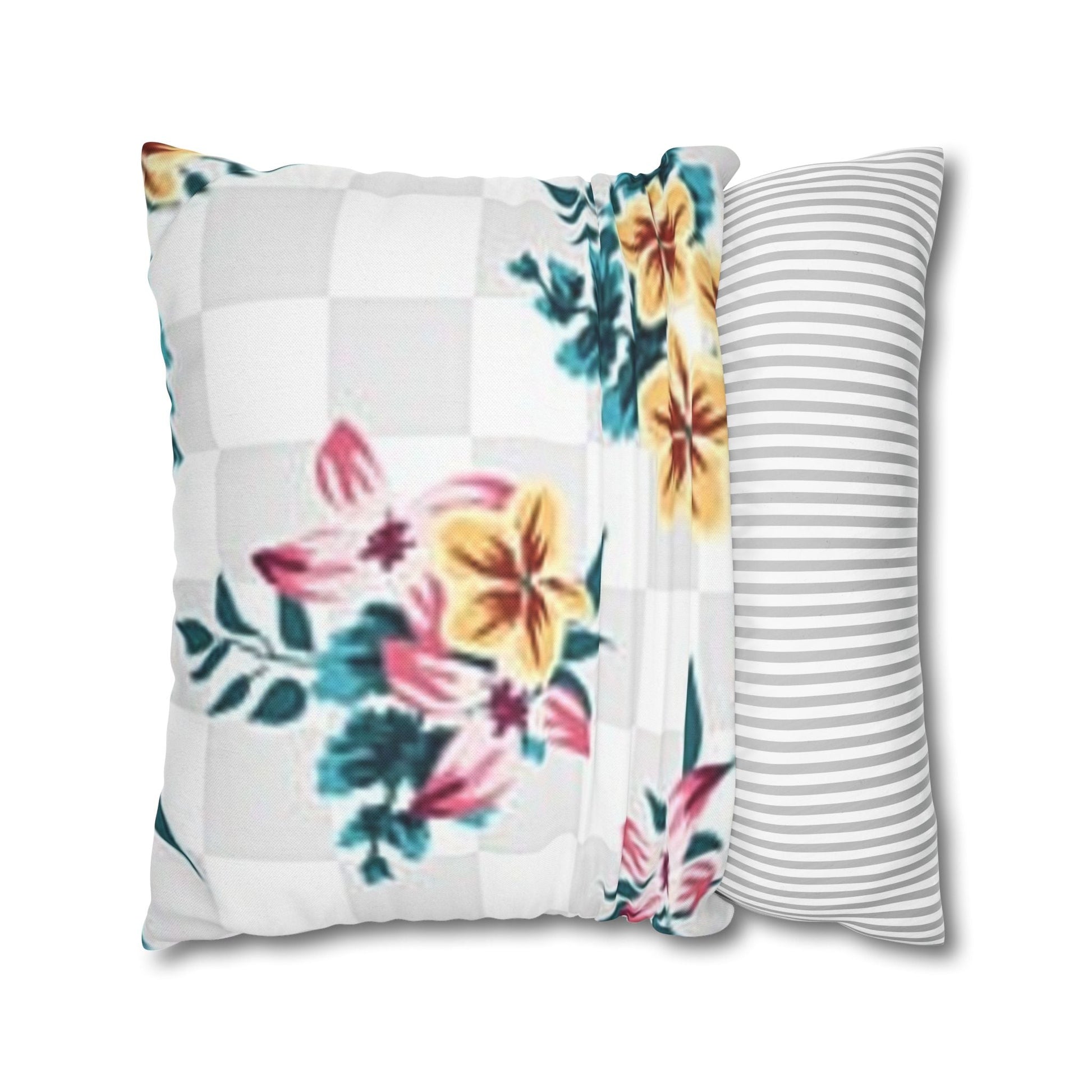 Floral and Checkered Throw Pillow, Artsulli - Art is Long, Life is Short, Home Decor, , , , , , , 