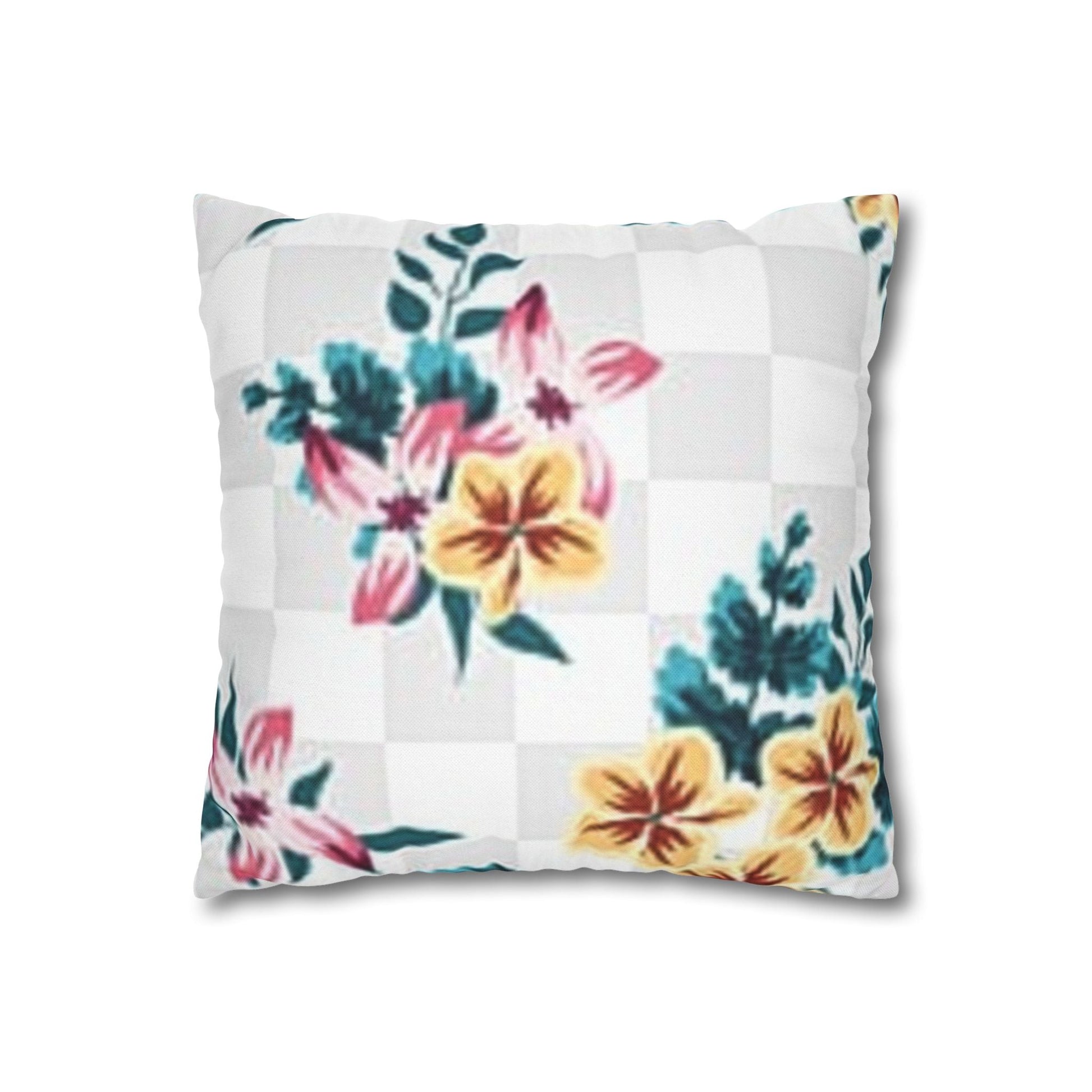 Floral and Checkered Throw Pillow, Artsulli - Art is Long, Life is Short, Home Decor, , , , , , , 