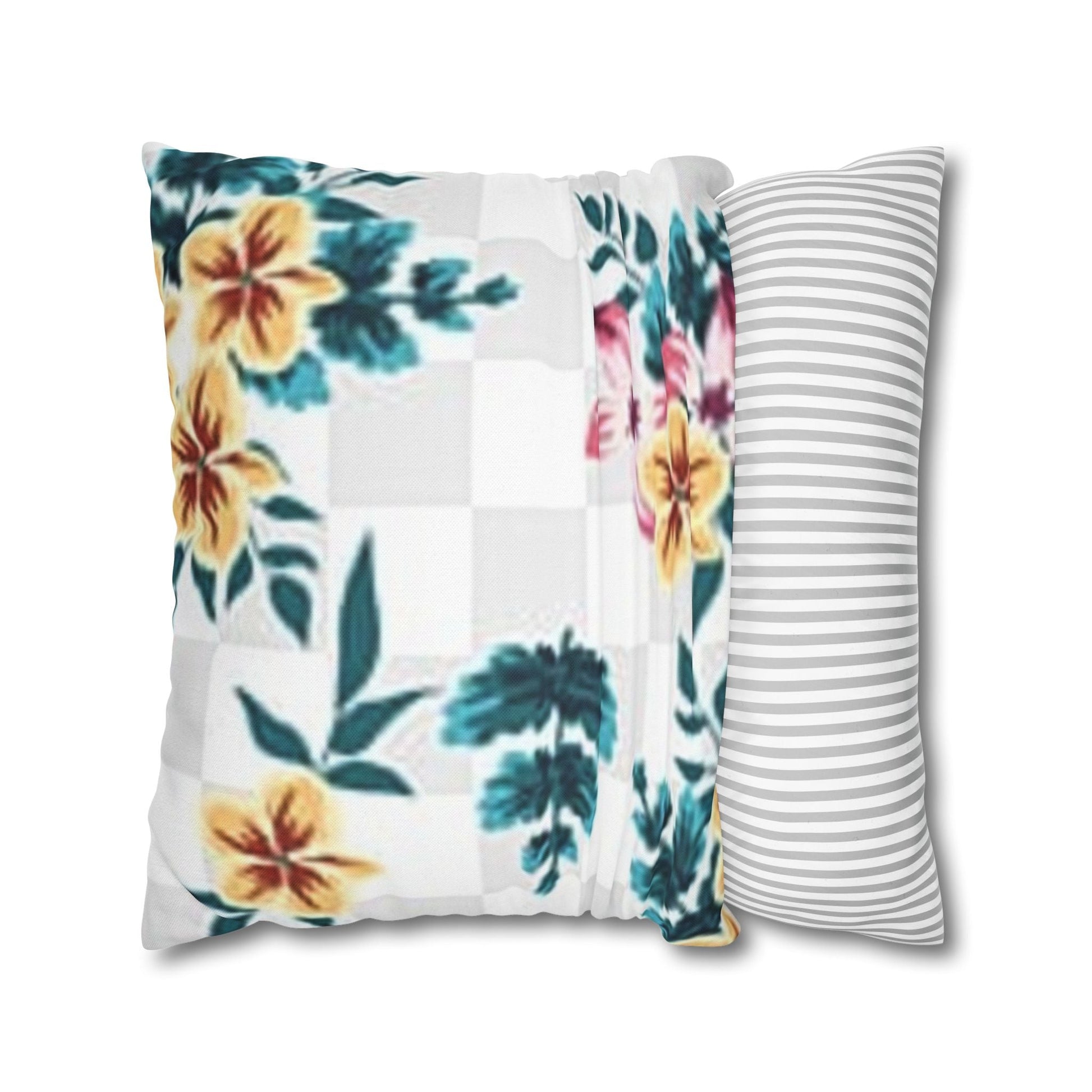 Floral and Checkered Throw Pillow, Artsulli - Art is Long, Life is Short, Home Decor, , , , , , , 
