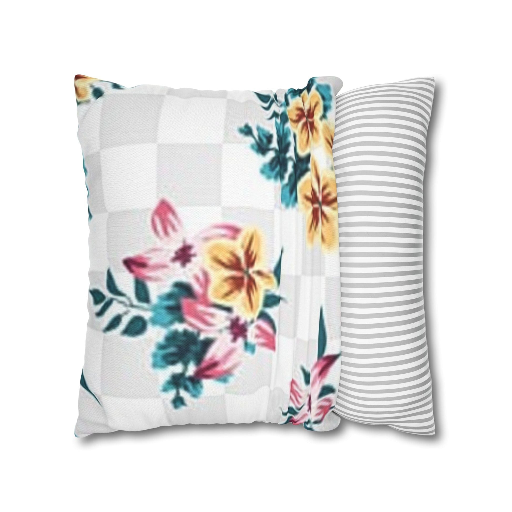 Floral and Checkered Throw Pillow, Artsulli - Art is Long, Life is Short, Home Decor, , , , , , , 