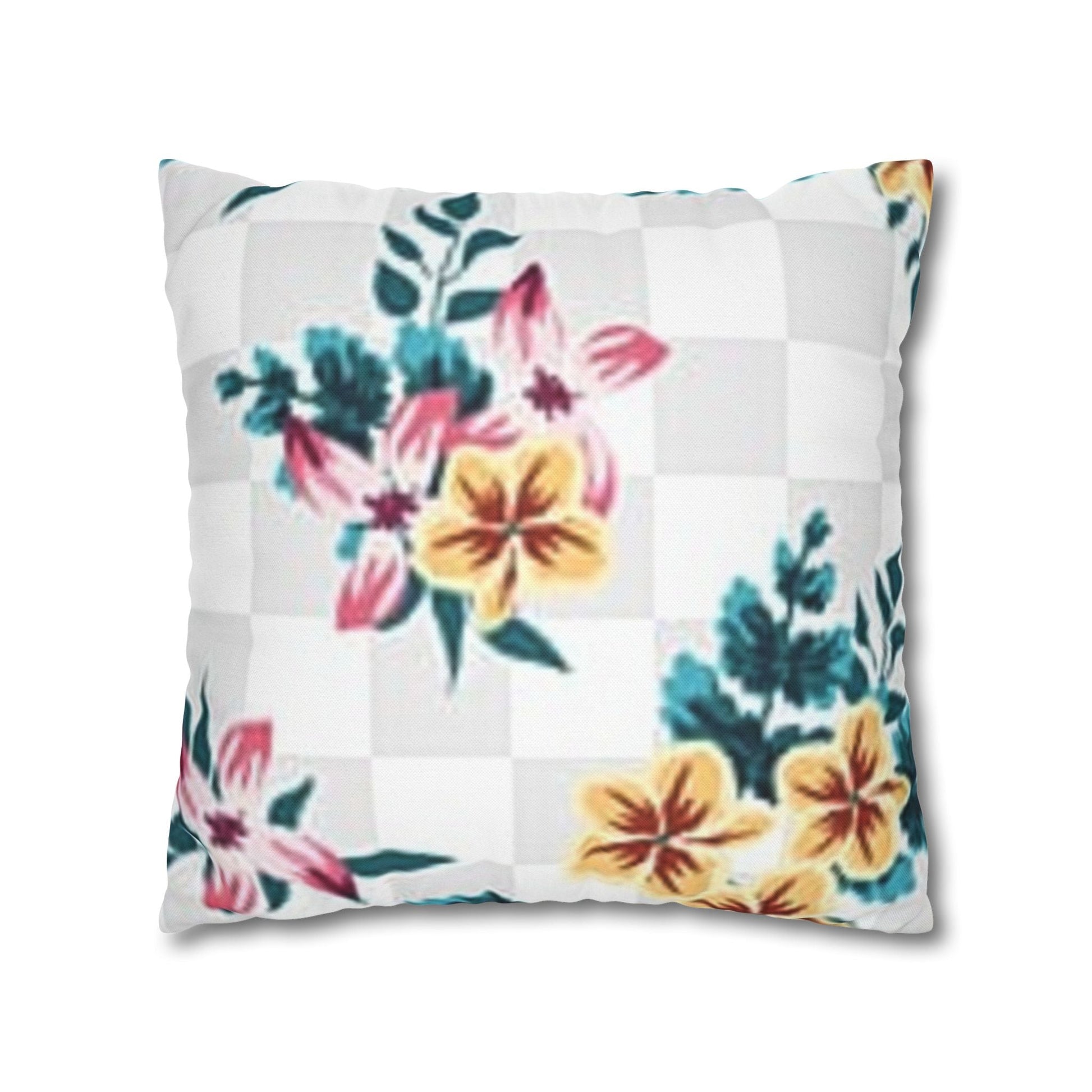 Floral and Checkered Throw Pillow, Artsulli - Art is Long, Life is Short, Home Decor, , , , , , , 