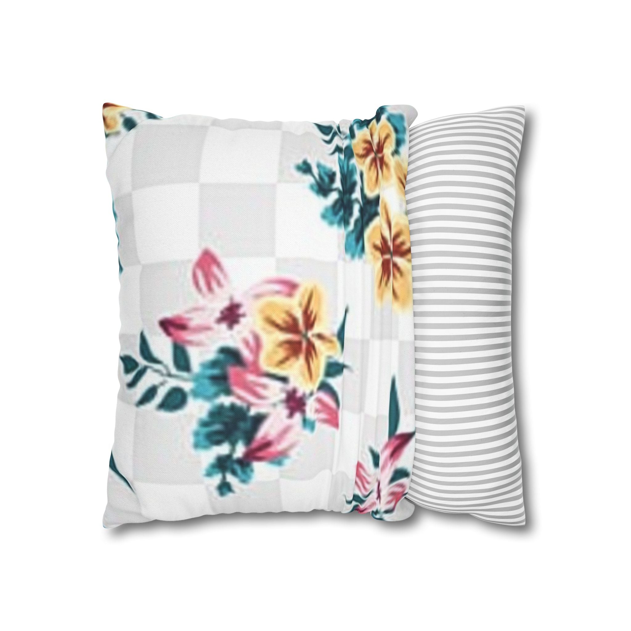 Floral and Checkered Throw Pillow, Artsulli - Art is Long, Life is Short, Home Decor, , , , , , , 