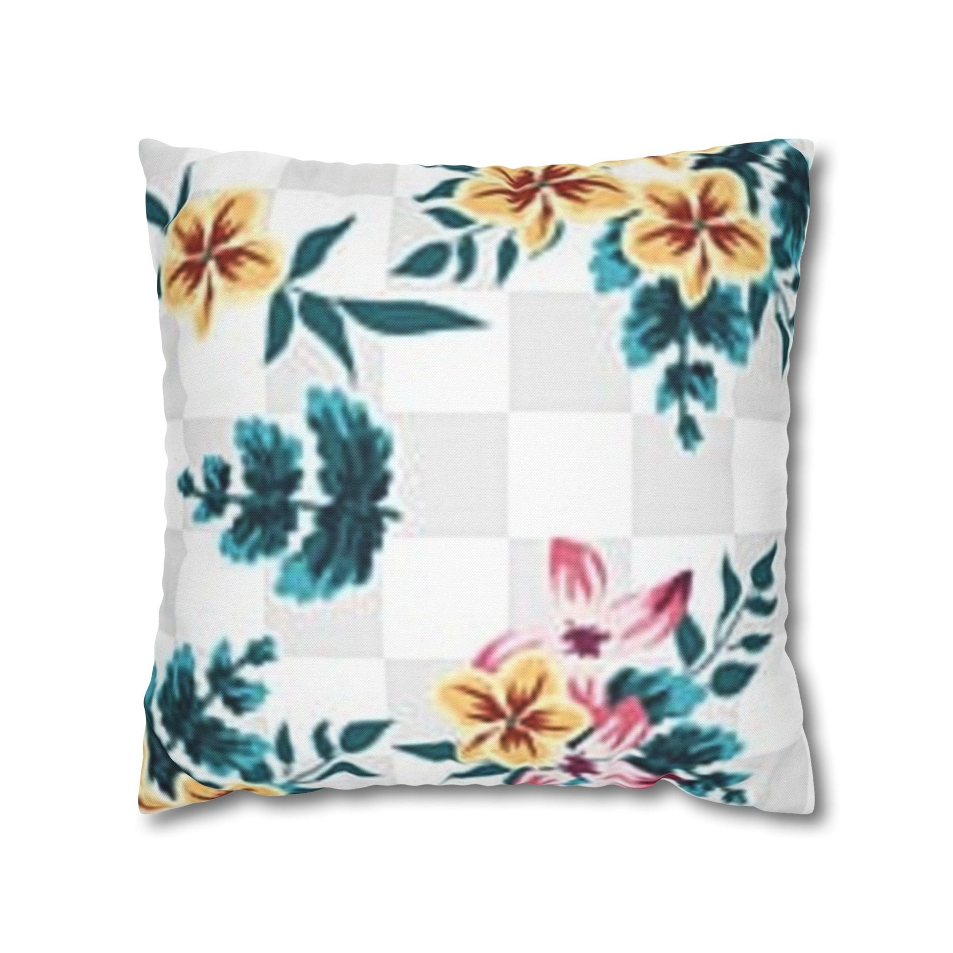 Floral and Checkered Throw Pillow, Artsulli - Art is Long, Life is Short, Home Decor, Size, 18" × 18", , , , , 54451151151105876561