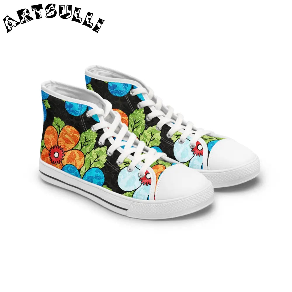 Floral and Polka Dot High Top Sneakers, Artsulli - Art is Long, Life is Short, Shoes, , , , , , , 