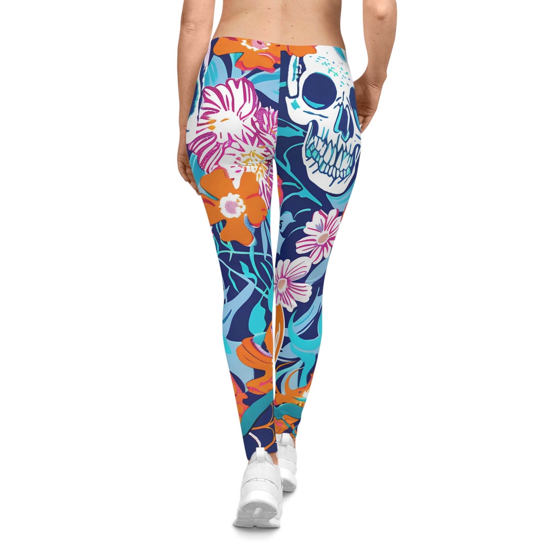 Floral and Skull Casual Leggings, Artsulli - Art is Long, Life is Short, All Over Prints, , , , , , , 