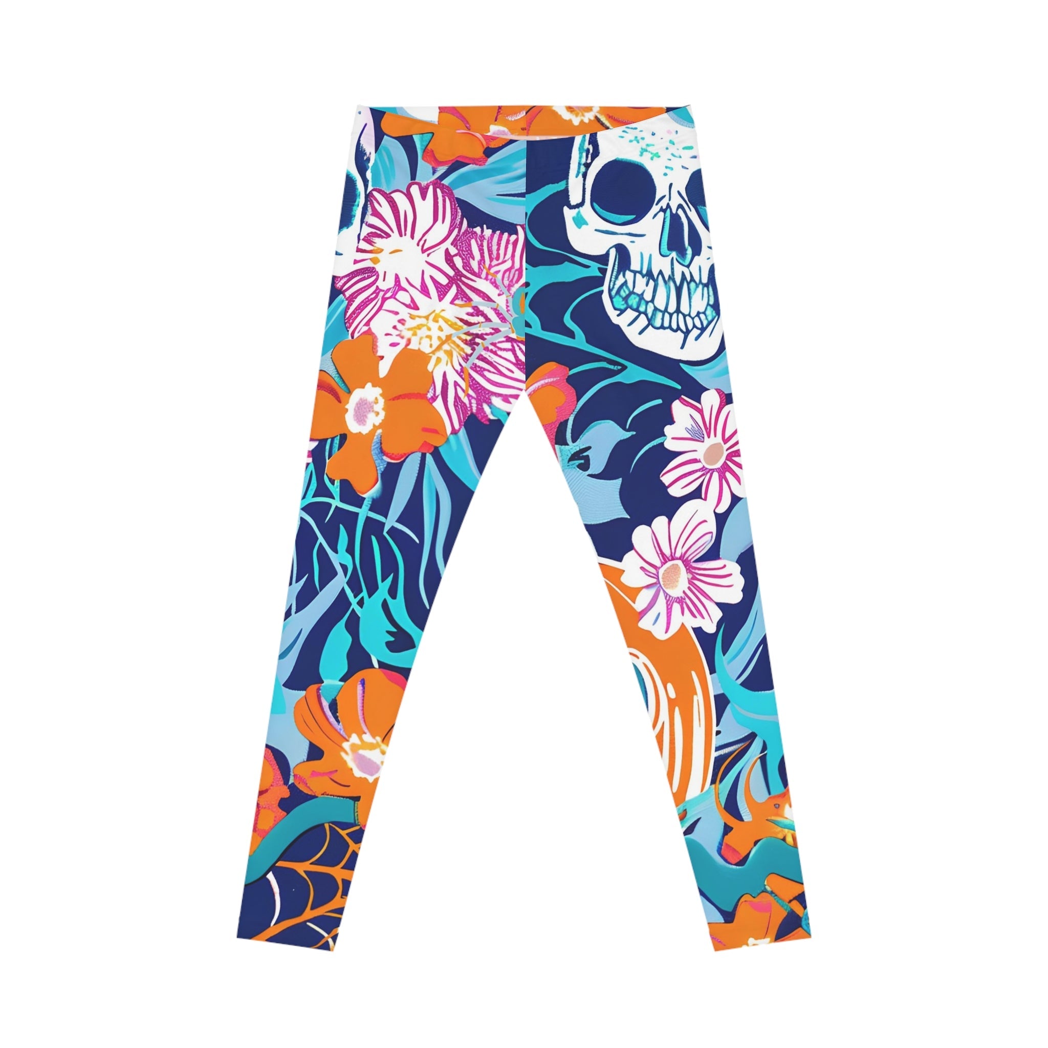 Floral and Skull Casual Leggings, Artsulli - Art is Long, Life is Short, All Over Prints, Size, XS, Color, Seam thread color automatically matched to design, , , 54287747503374327891