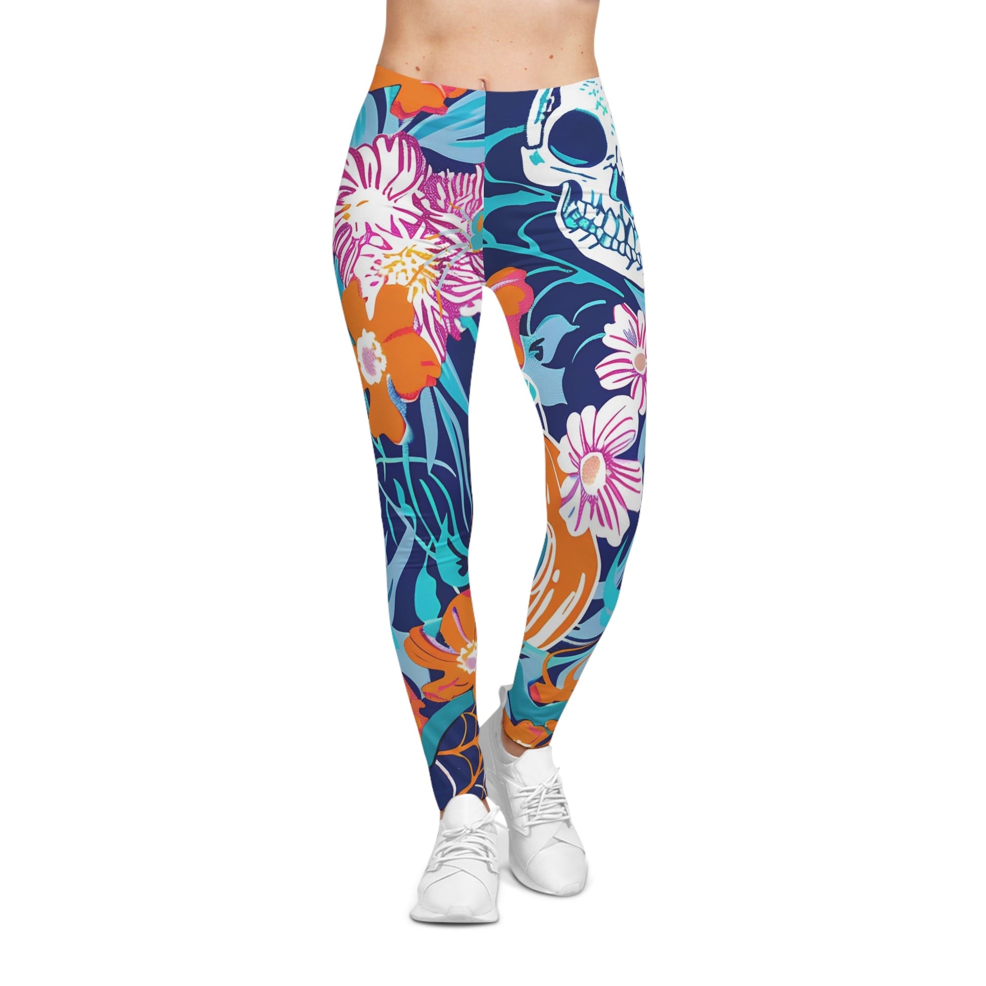 Floral and Skull Casual Leggings, Artsulli - Art is Long, Life is Short, All Over Prints, , , , , , , 