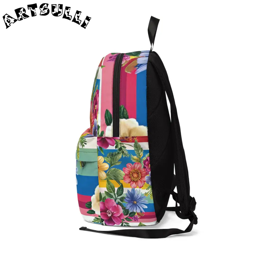 Floral and Stripe Backpack, Artsulli - Art is Long, Life is Short, Bags, , , , , , , 