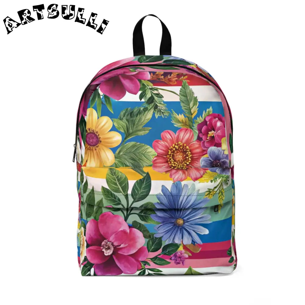 Floral and Stripe Backpack, Artsulli - Art is Long, Life is Short, Bags, Size, One size, , , , , 18937551212400442109