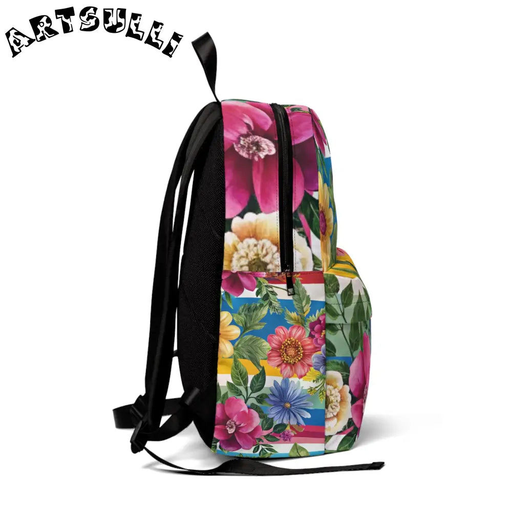 Floral and Stripe Backpack, Artsulli - Art is Long, Life is Short, Bags, , , , , , , 