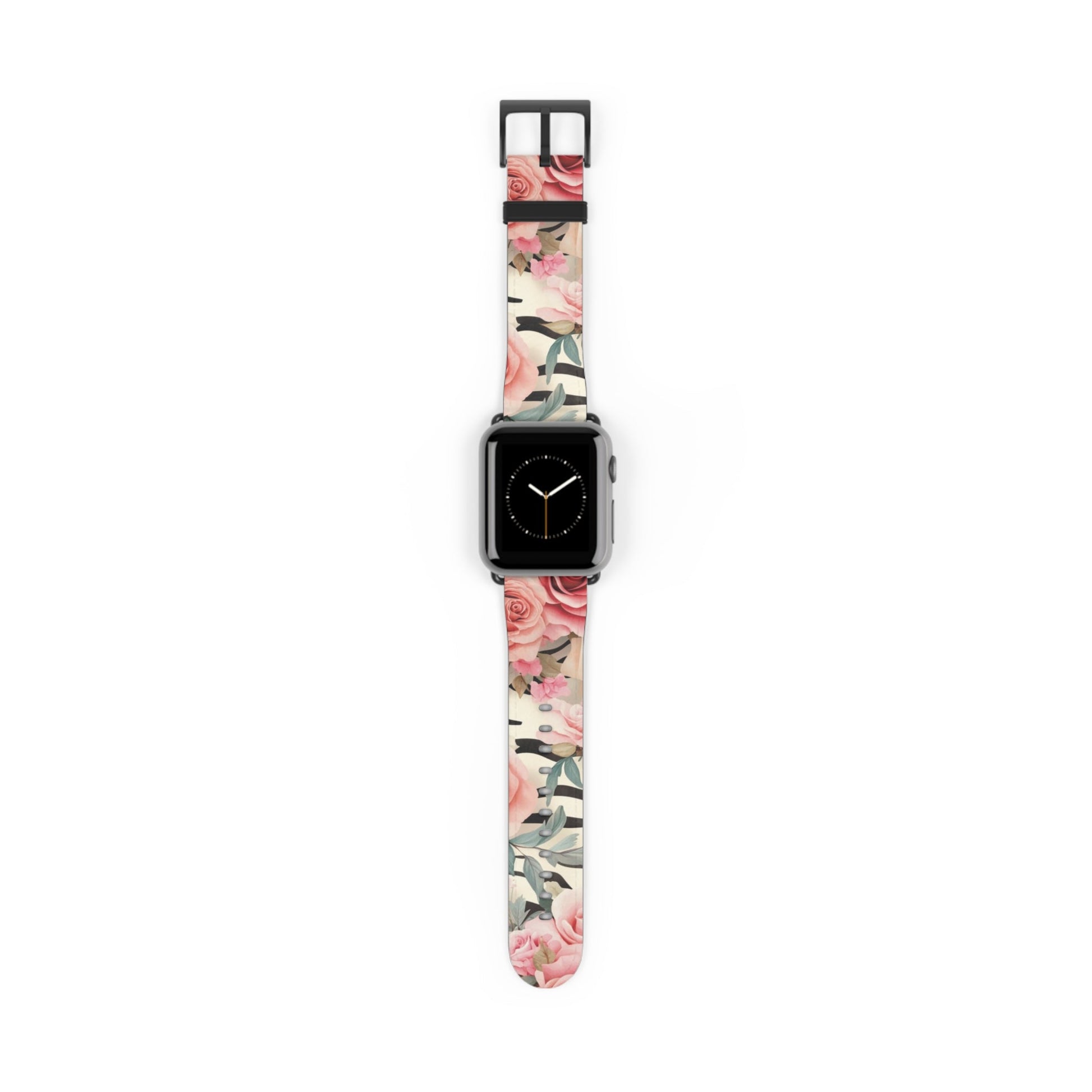 Floral and Striped Apple Watch Band, Artsulli - Art is Long, Life is Short, Accessories, Size, 38 - 41 mm, Color, Black Matte, , , 90049713286948113223