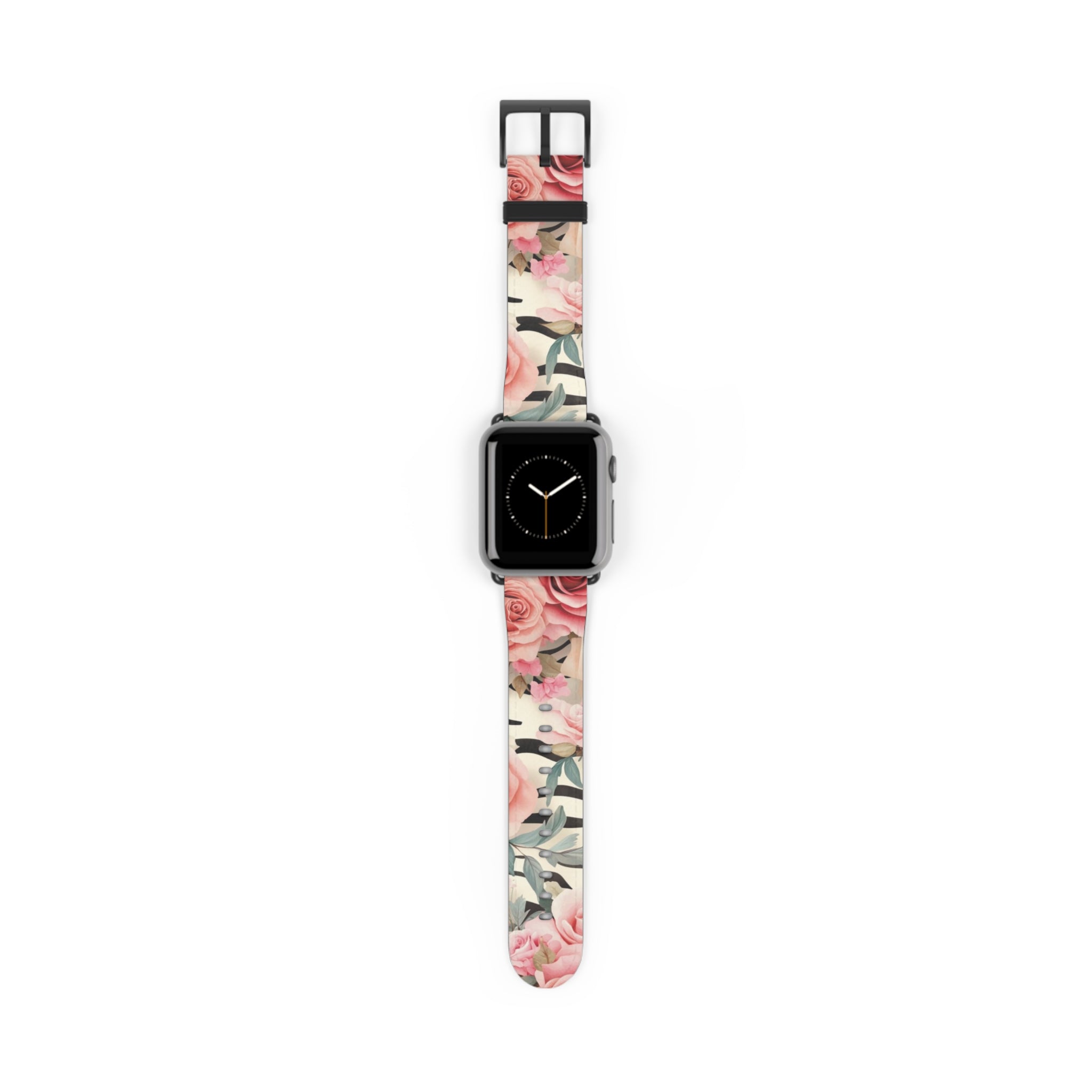 Floral and Striped Apple Watch Band, Artsulli - Art is Long, Life is Short, Accessories, Size, 38 - 41 mm, Color, Black Matte, , , 90049713286948113223