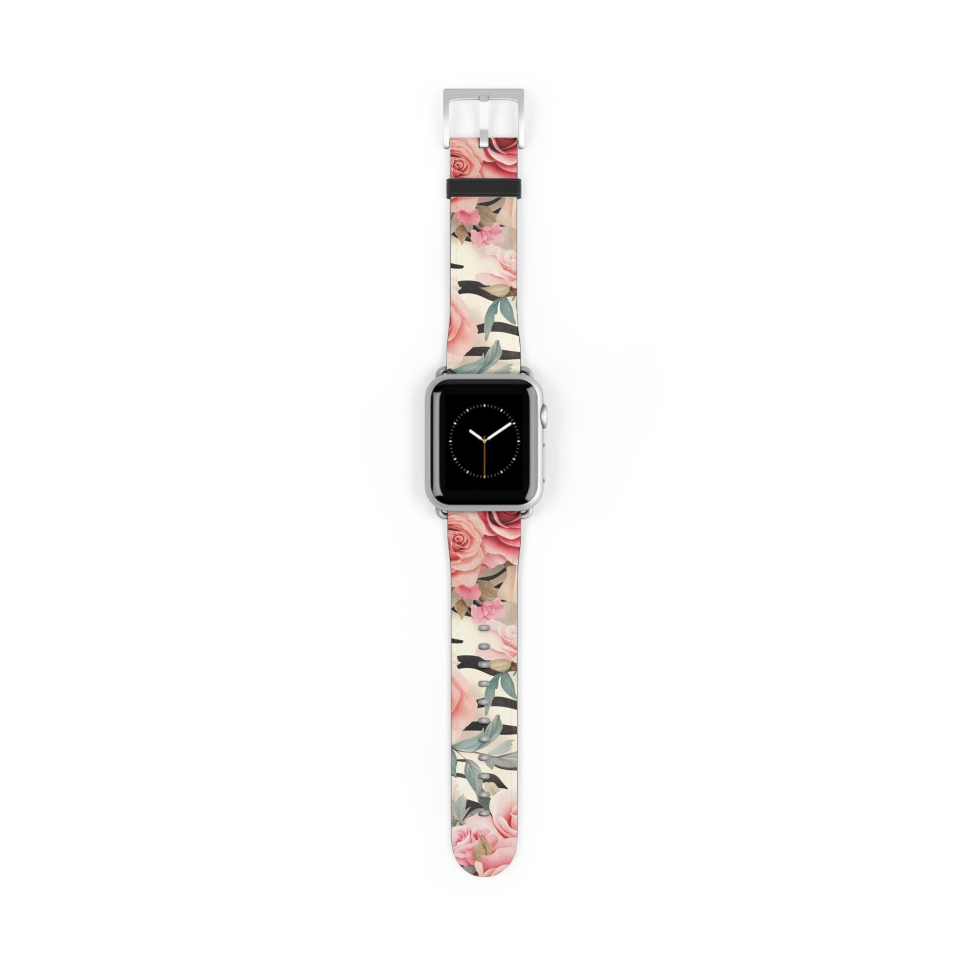 Floral and Striped Apple Watch Band, Artsulli - Art is Long, Life is Short, Accessories, Size, 38 - 41 mm, Color, Silver Matte, , , 13857388385791864816
