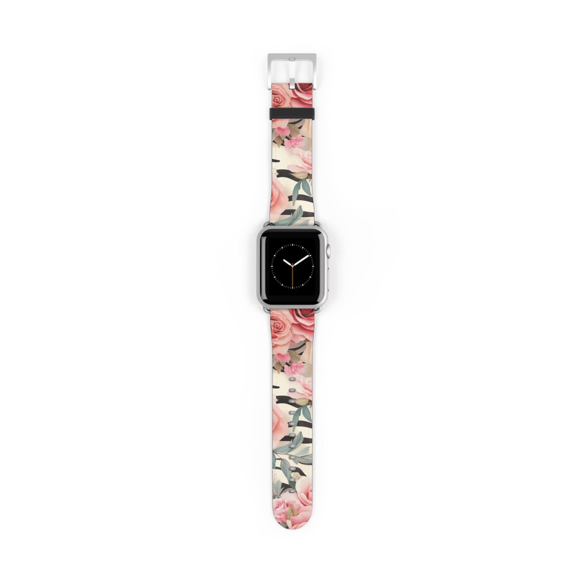 Floral and Striped Apple Watch Band, Artsulli - Art is Long, Life is Short, Accessories, Size, 38 - 41 mm, Color, Silver Matte, , , 13857388385791864816