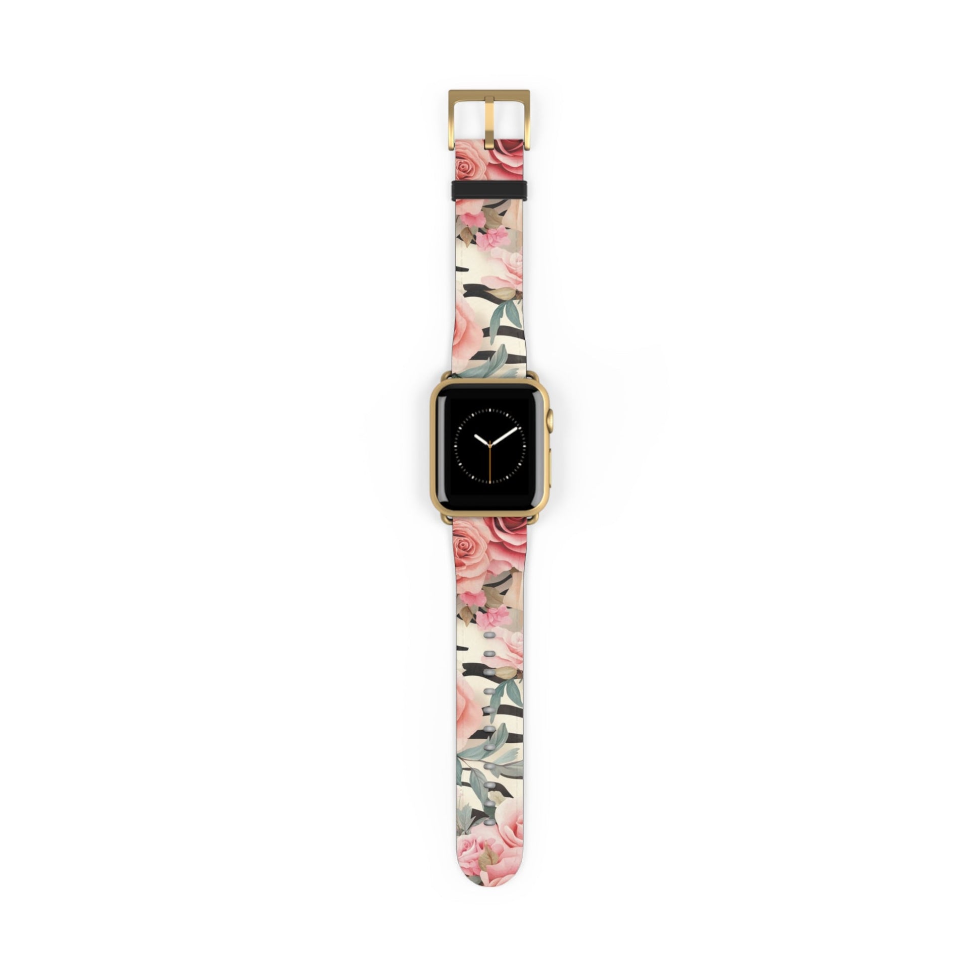 Floral and Striped Apple Watch Band, Artsulli - Art is Long, Life is Short, Accessories, Size, 38 - 41 mm, Color, Gold Matte, , , 20708074989883819076
