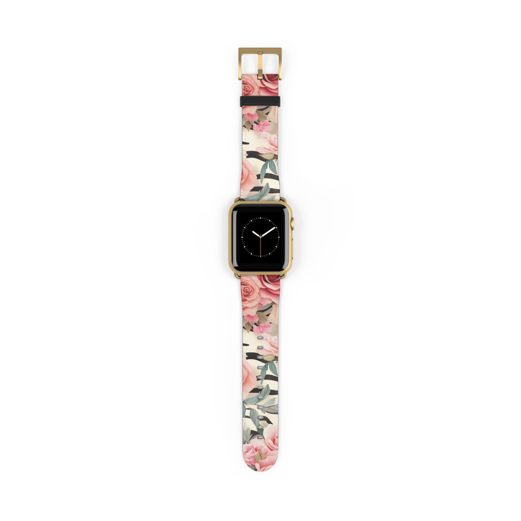 Floral and Striped Apple Watch Band, Artsulli - Art is Long, Life is Short, Accessories, Size, 38 - 41 mm, Color, Gold Matte, , , 20708074989883819076