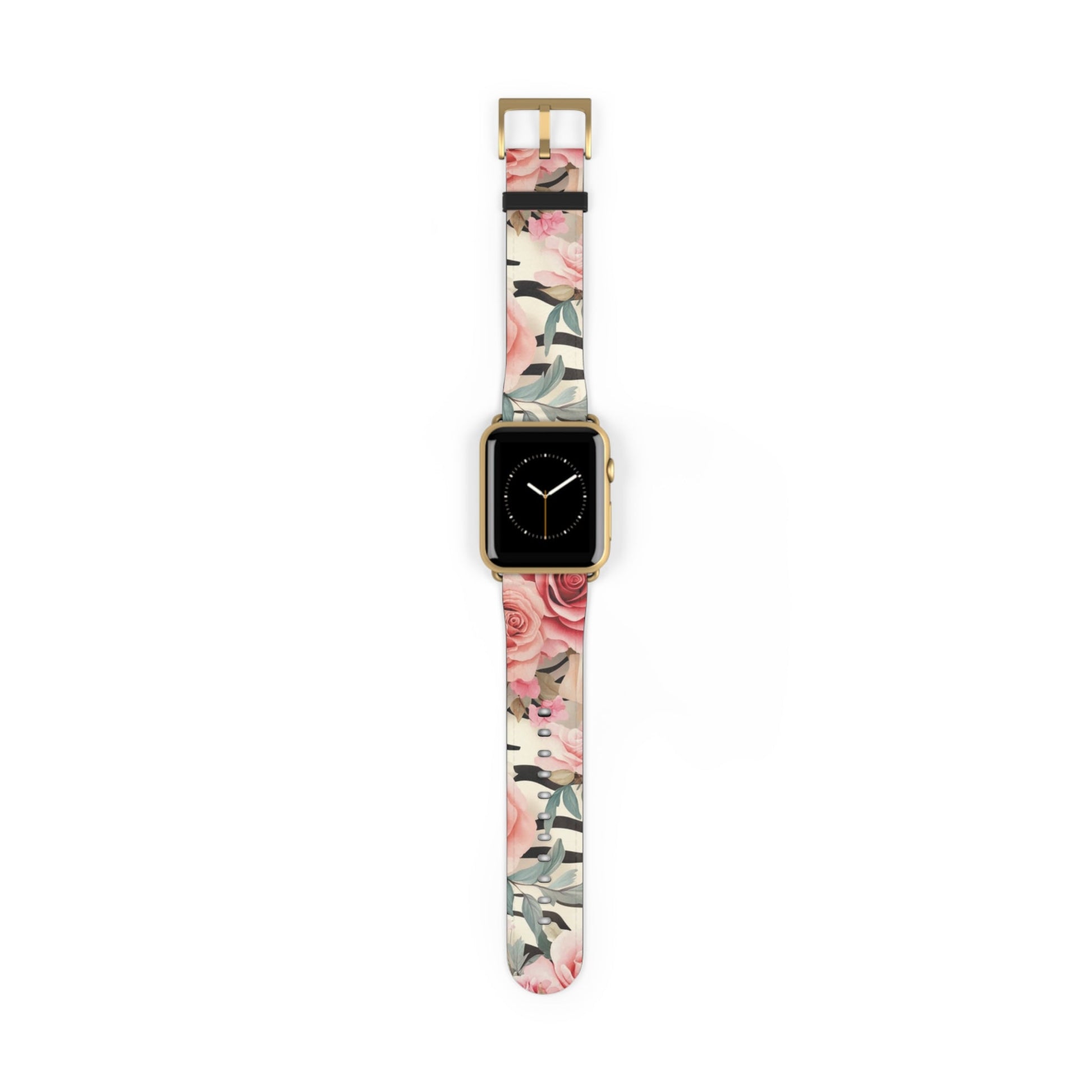 Floral and Striped Apple Watch Band, Artsulli - Art is Long, Life is Short, Accessories, Size, 42 - 45 mm, Color, Gold Matte, , , 32362239552797346343