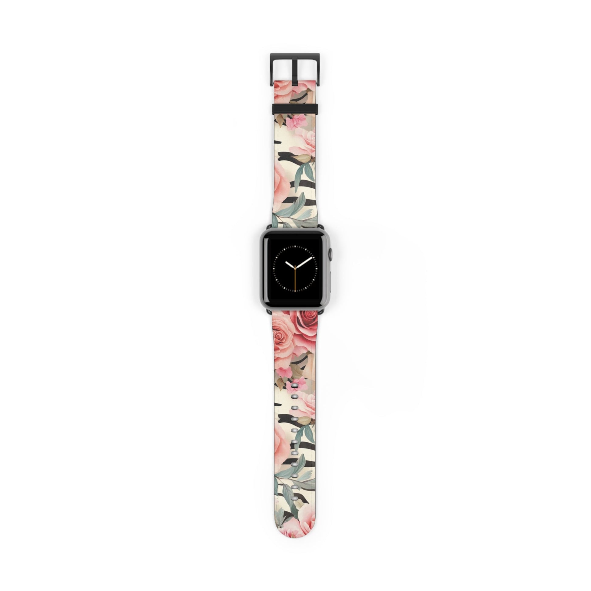 Floral and Striped Apple Watch Band, Artsulli - Art is Long, Life is Short, Accessories, Size, 42 - 45 mm, Color, Black Matte, , , 49159750206176923919