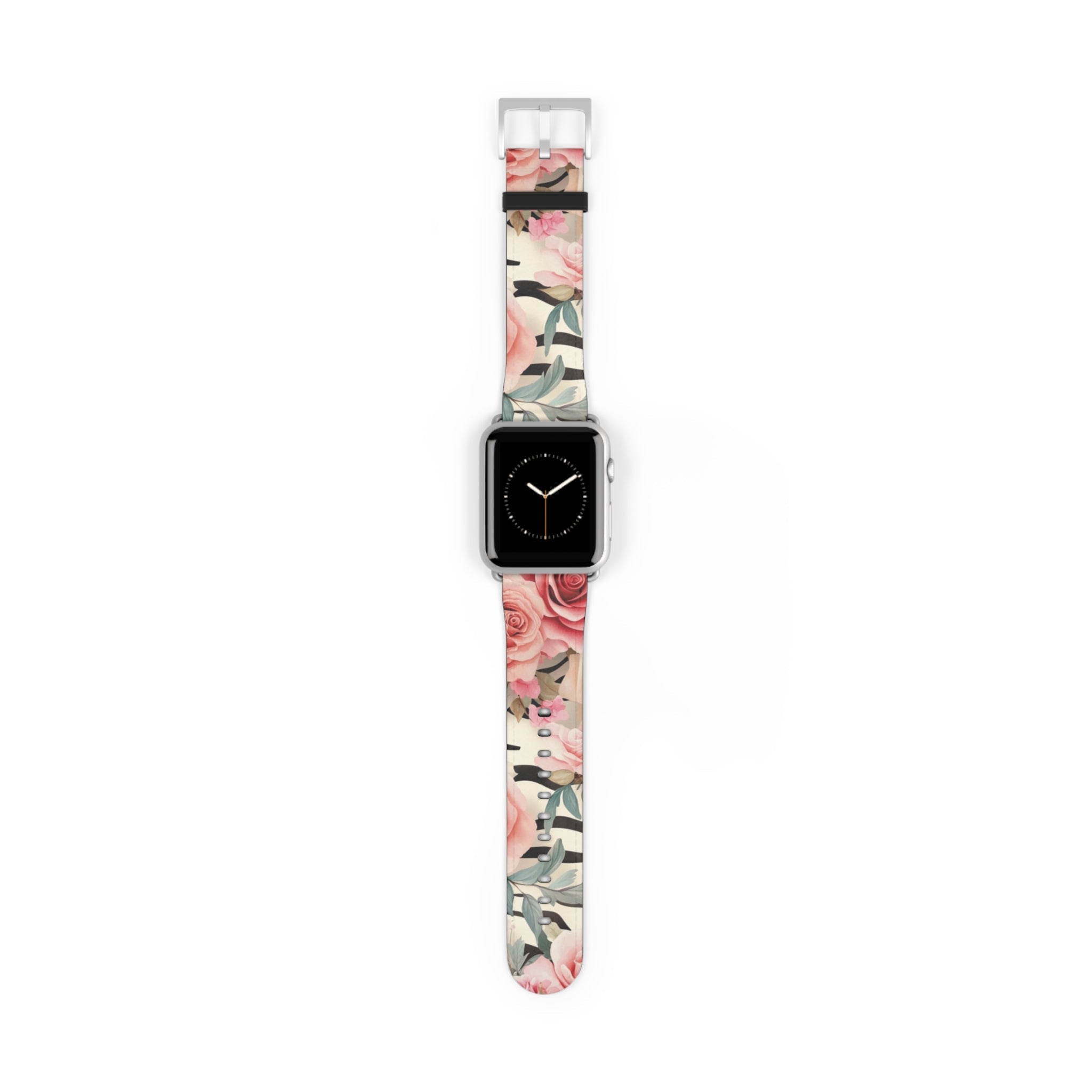 Floral and Striped Apple Watch Band, Artsulli - Art is Long, Life is Short, Accessories, Size, 42 - 45 mm, Color, Silver Matte, , , 76981445995621846075