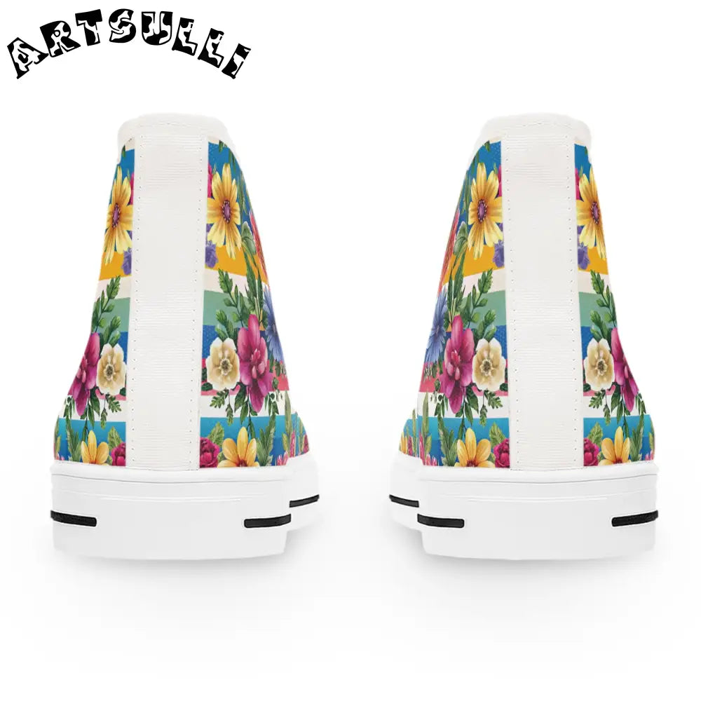Floral and Striped High Top Sneakers, Artsulli - Art is Long, Life is Short, Shoes, , , , , , , 
