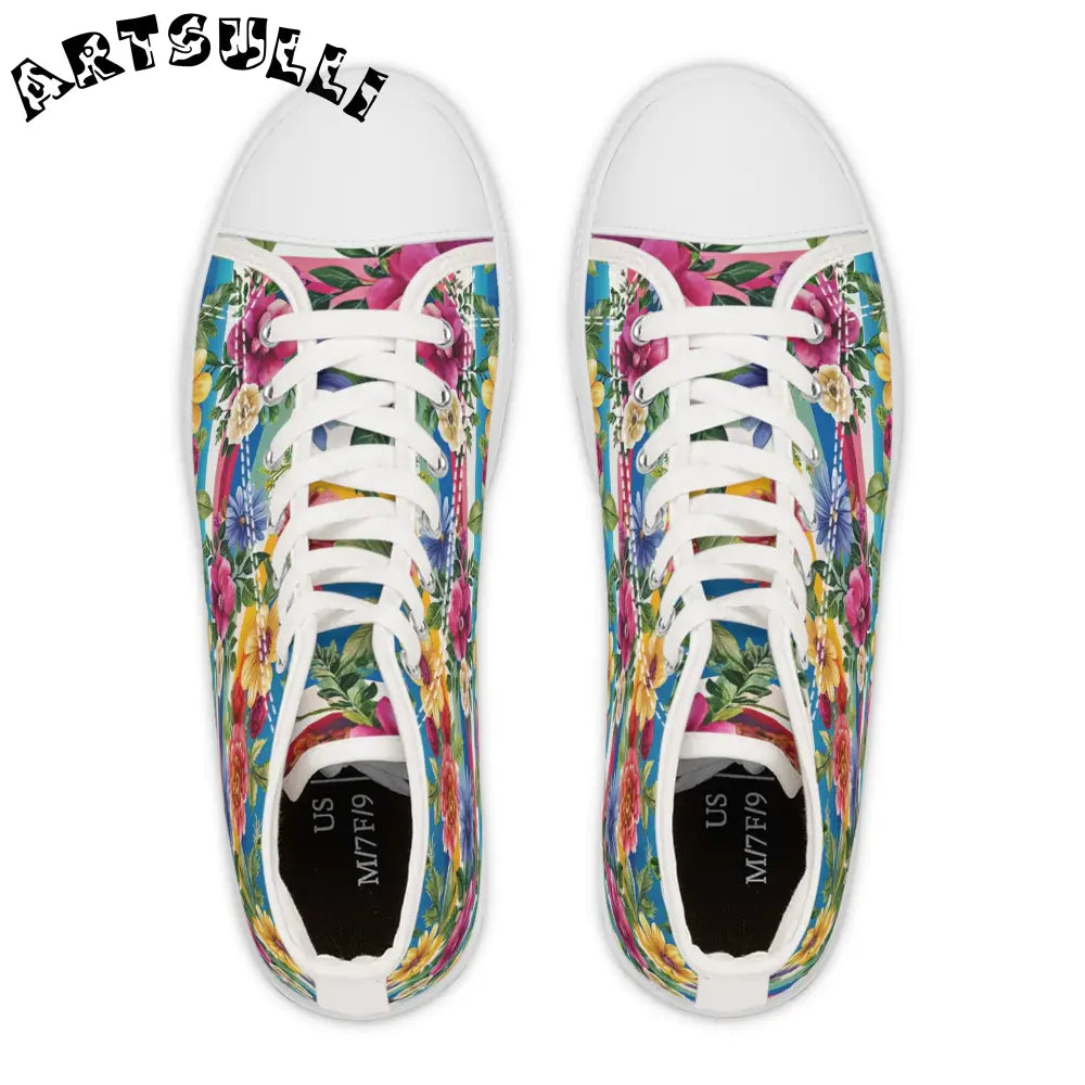 Floral and Striped High Top Sneakers, Artsulli - Art is Long, Life is Short, Shoes, , , , , , , 