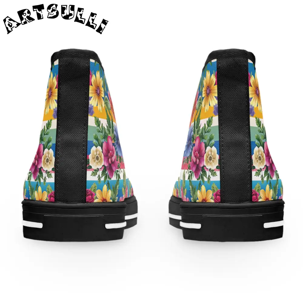 Floral and Striped High Top Sneakers, Artsulli - Art is Long, Life is Short, Shoes, , , , , , , 