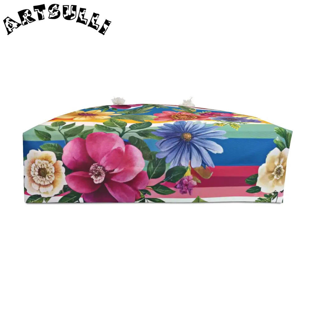 Floral and Striped Weekender Tote, Artsulli - Art is Long, Life is Short, Bags, , , , , , , 