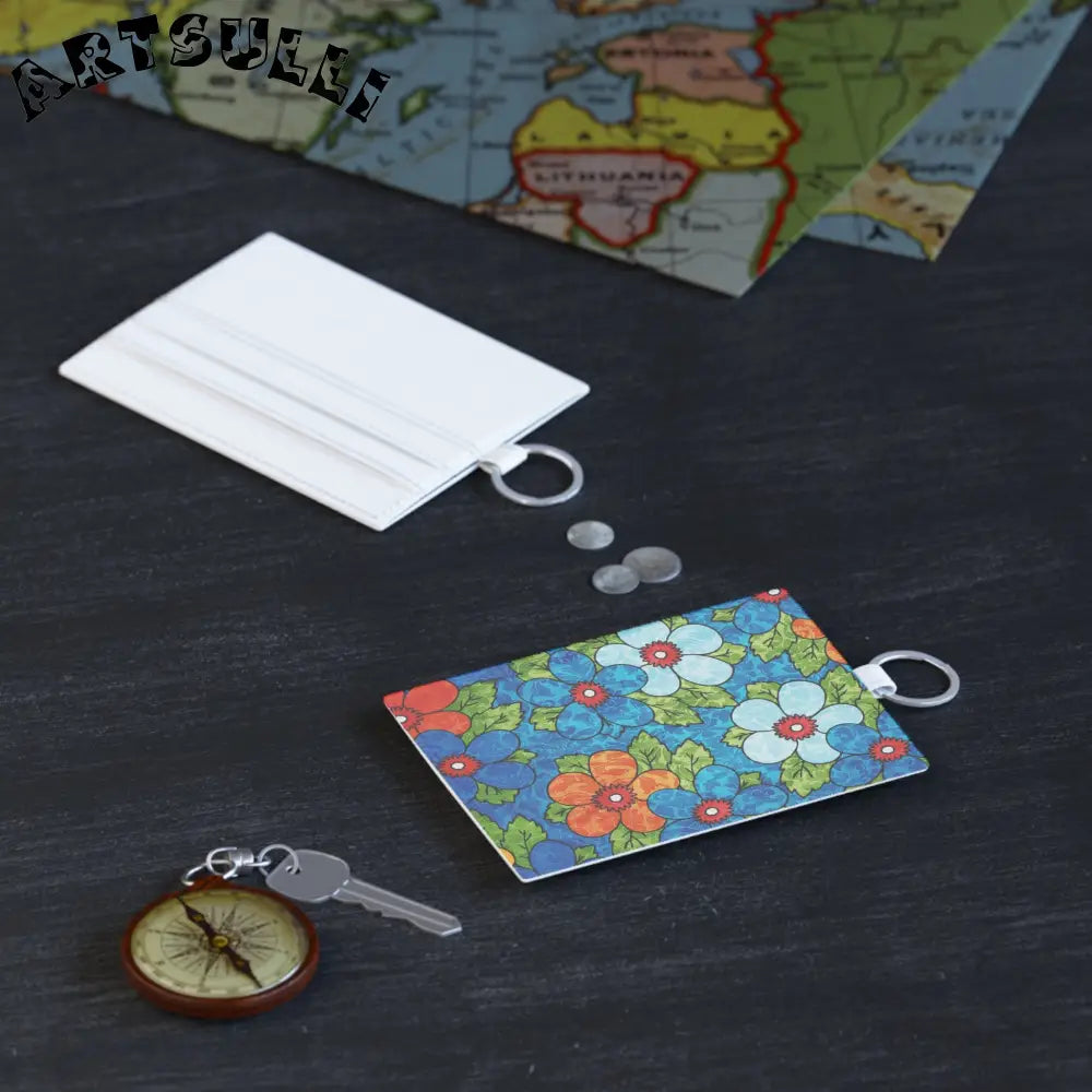 Floral Art Printed Card Holder with Key Ring, Artsulli - Art is Long, Life is Short, Accessories, , , , , , , 