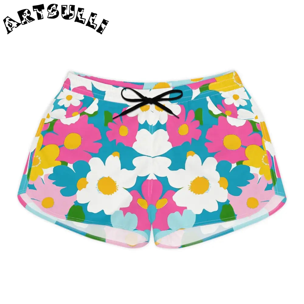 Floral Athletic Casual Shorts, Artsulli - Art is Long, Life is Short, All Over Prints, Size, S, Color, Black drawstring, , , 54673857263850