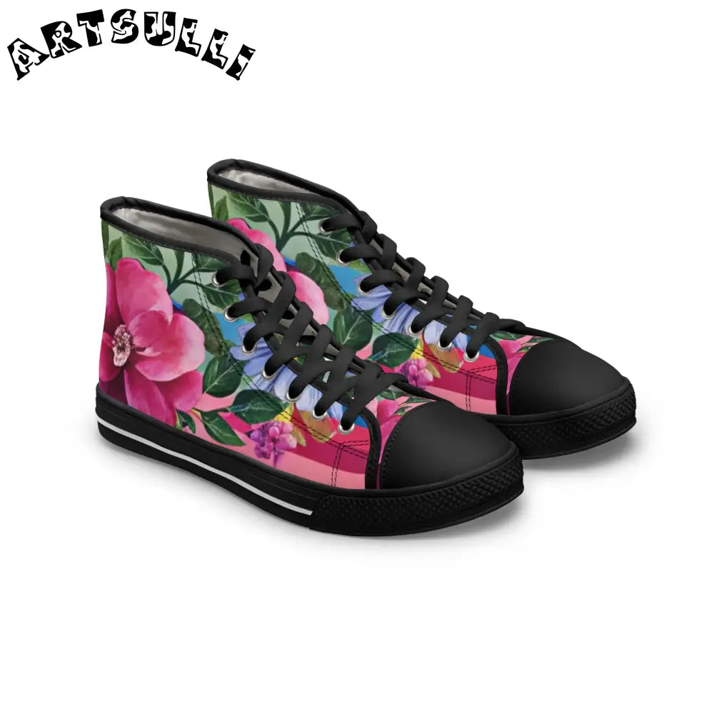 Floral Canvas High Top Sneakers, Artsulli - Art is Long, Life is Short, Shoes, Size, US 5.5, Color, Black sole, , , 49889304939515370891