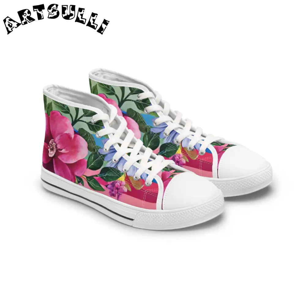 Floral Canvas High Top Sneakers, Artsulli - Art is Long, Life is Short, Shoes, Size, US 5.5, Color, White sole, , , 66518611737360996442