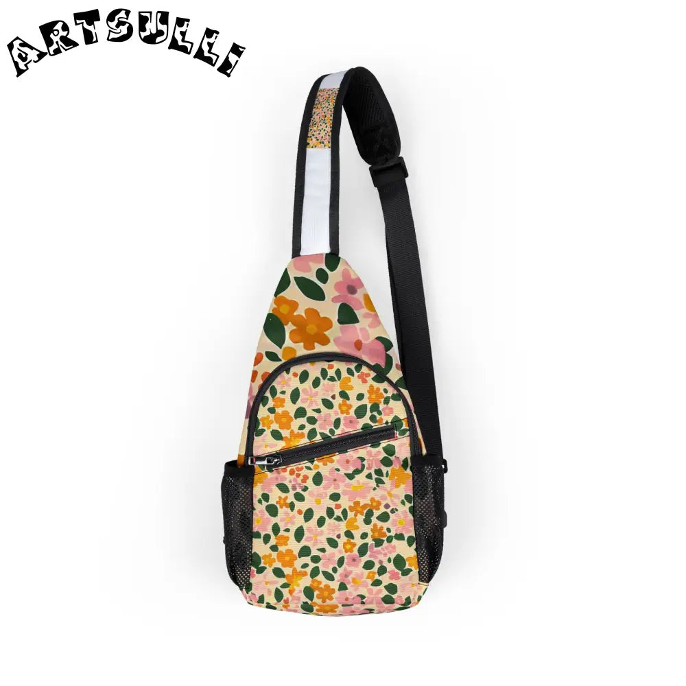 Floral Canvas Sling Chest Bag, Artsulli - Art is Long, Life is Short, Bags, Size, One size, , , , , 32826547844219711276