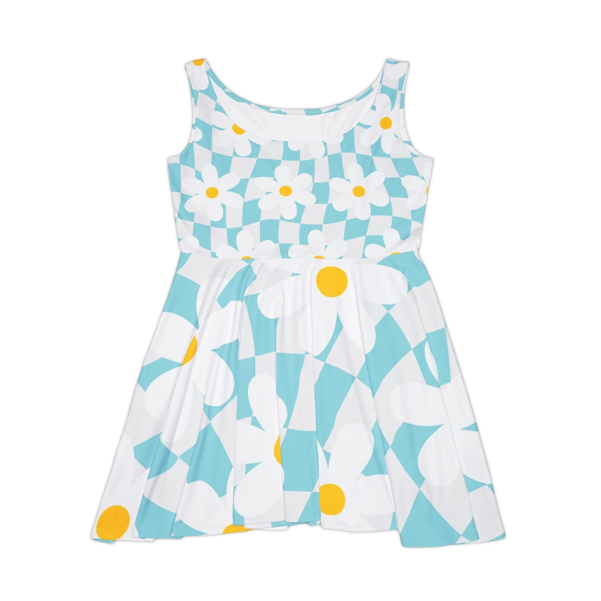 Floral Checkerboard Skater Dress, Artsulli - Art is Long, Life is Short, All Over Prints, Size, XS, , , , , 36720889993279506599