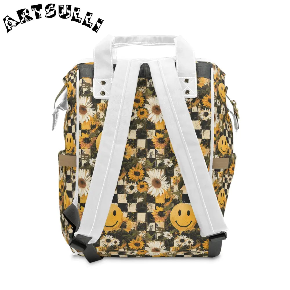 JAKKOUTTHEBXX Floral Checkerboard Smiley Diaper Backpack 2025