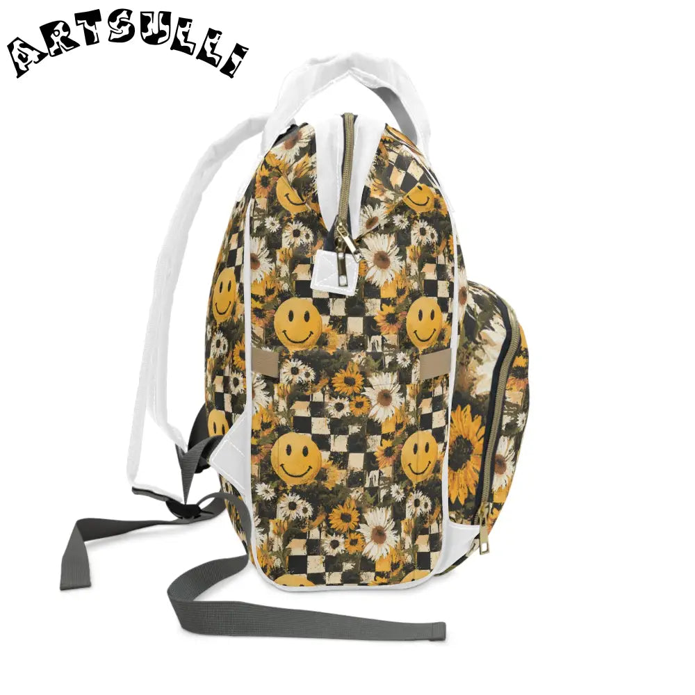 JAKKOUTTHEBXX Floral Checkerboard Smiley Diaper Backpack 2025