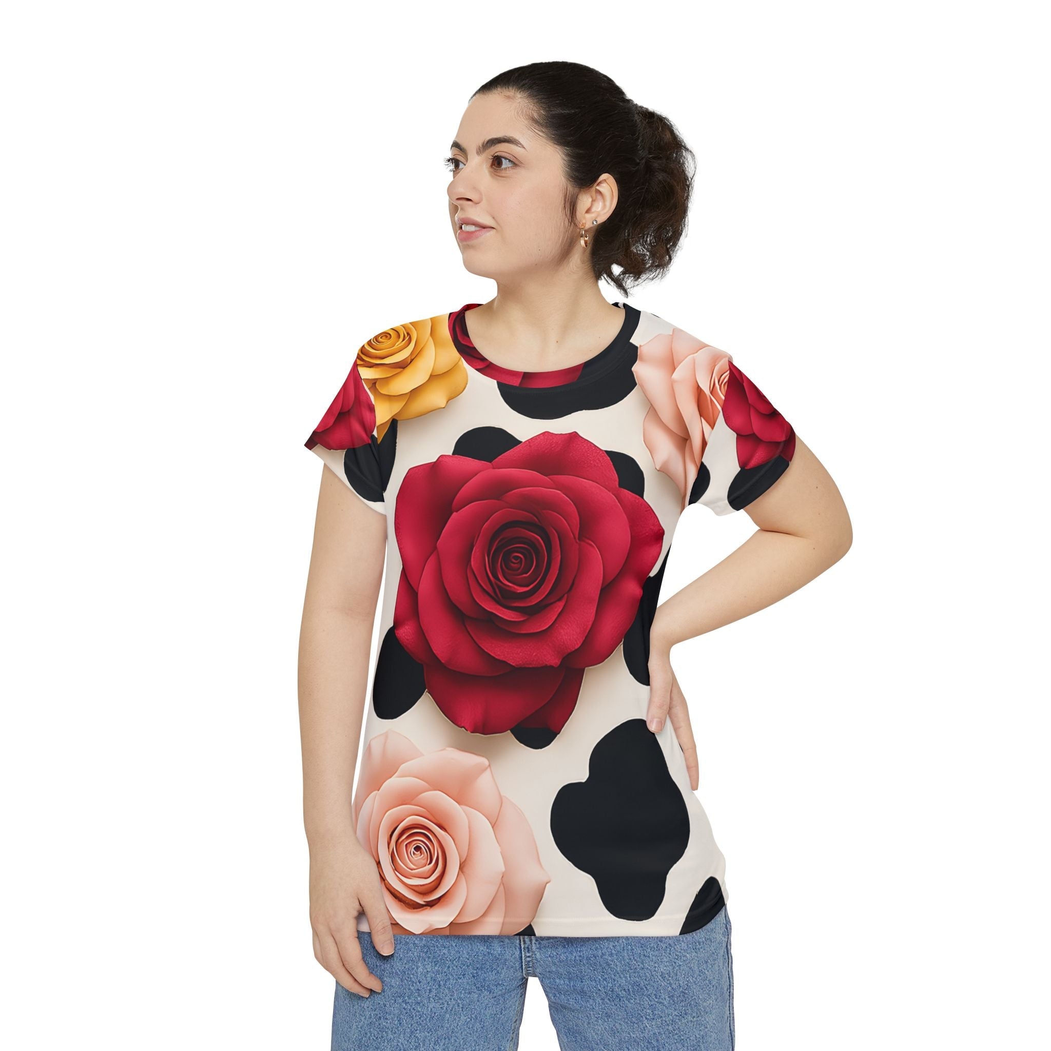 Floral Cow Print T-Shirt, Artsulli - Art is Long, Life is Short, All Over Prints, , , , , , , 