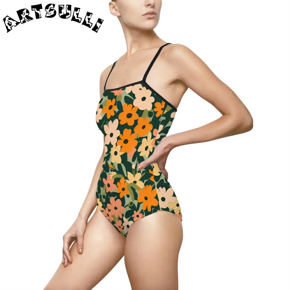 Floral Cutout One-Piece Swimsuit, Artsulli - Art is Long, Life is Short, All Over Prints, , , , , , , 