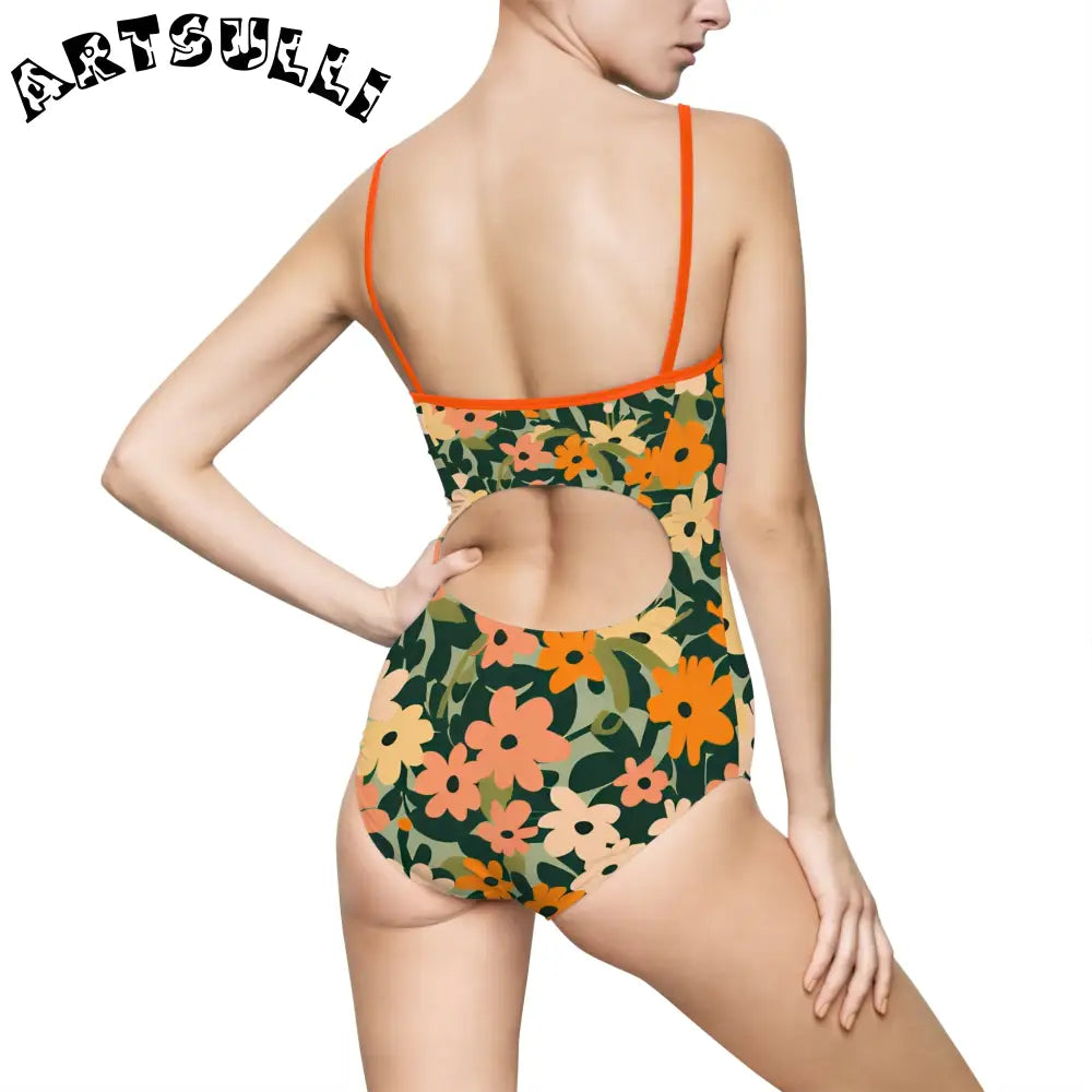 Floral Cutout One-Piece Swimsuit, Artsulli - Art is Long, Life is Short, All Over Prints, , , , , , , 