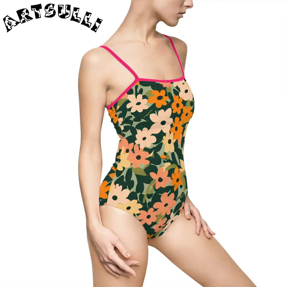 Floral Cutout One-Piece Swimsuit, Artsulli - Art is Long, Life is Short, All Over Prints, , , , , , , 