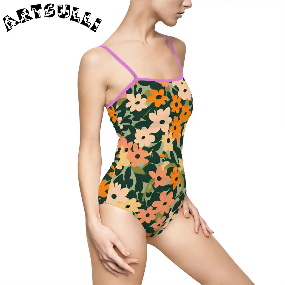 Floral Cutout One-Piece Swimsuit, Artsulli - Art is Long, Life is Short, All Over Prints, , , , , , , 