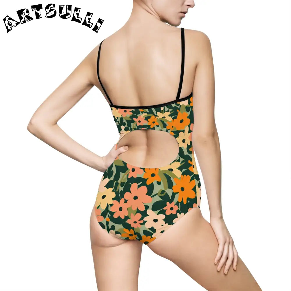 Floral Cutout One-Piece Swimsuit, Artsulli - Art is Long, Life is Short, All Over Prints, , , , , , , 