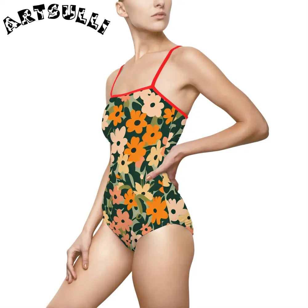 Floral Cutout One-Piece Swimsuit, Artsulli - Art is Long, Life is Short, All Over Prints, , , , , , , 