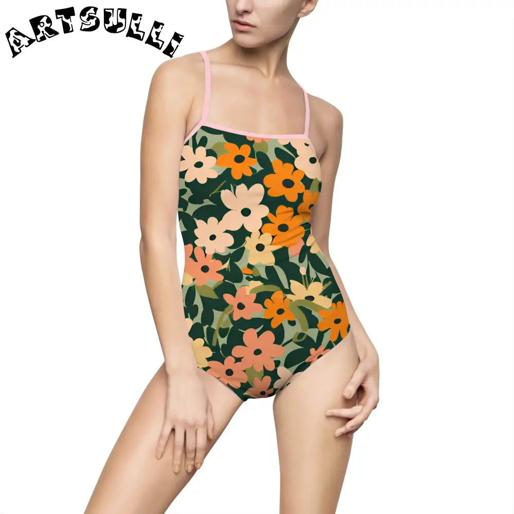 Floral Cutout One-Piece Swimsuit, Artsulli - Art is Long, Life is Short, All Over Prints, Size, XS, Color, Light Pink, , , 15547265079008238537